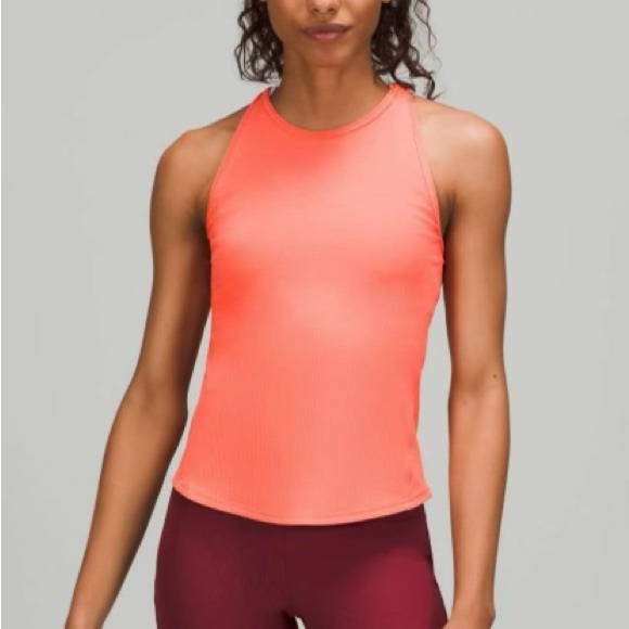 Lululemon Base Pace Ribbed Tank Top Color is Raspberry Cream - Picture 1 of 4